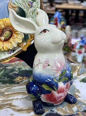 中国陶瓷釉下彩兔子纯手绘工艺摆设装饰收藏