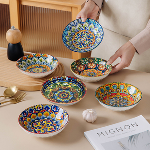 釉下彩陶瓷小吃碟 5.7英寸珠点吐骨碟6个装 新品 卧龙雏凤