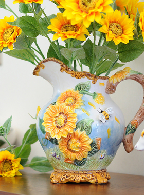 太阳花向日葵陶瓷水罐电视柜玄关茶几摆件结婚闺蜜礼品