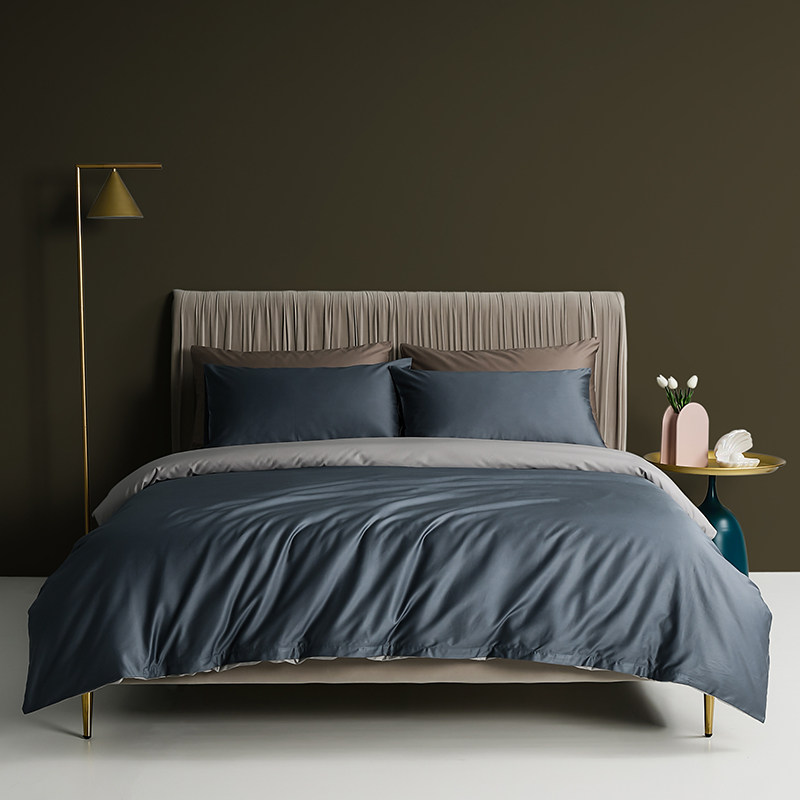 简约美式100支长绒棉纯色贡缎全棉四件套1.8素色被罩被单床品套件