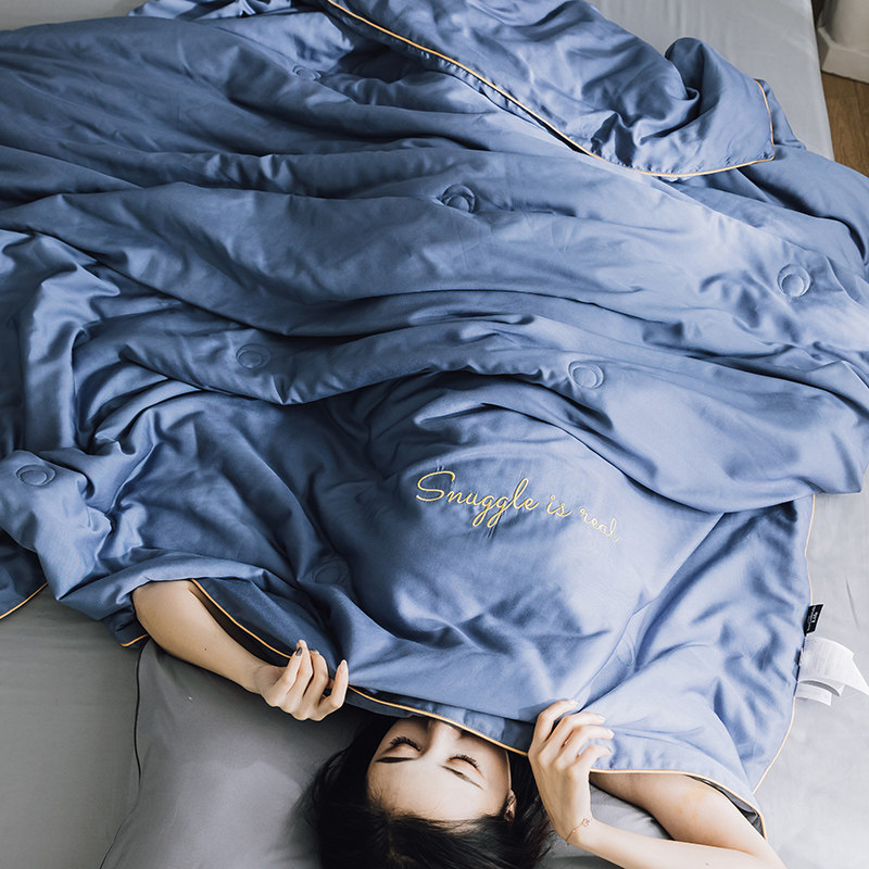 夏季莫代尔英文刺绣花夏被空调被 纯色双人夏凉被芯夏天薄款被子