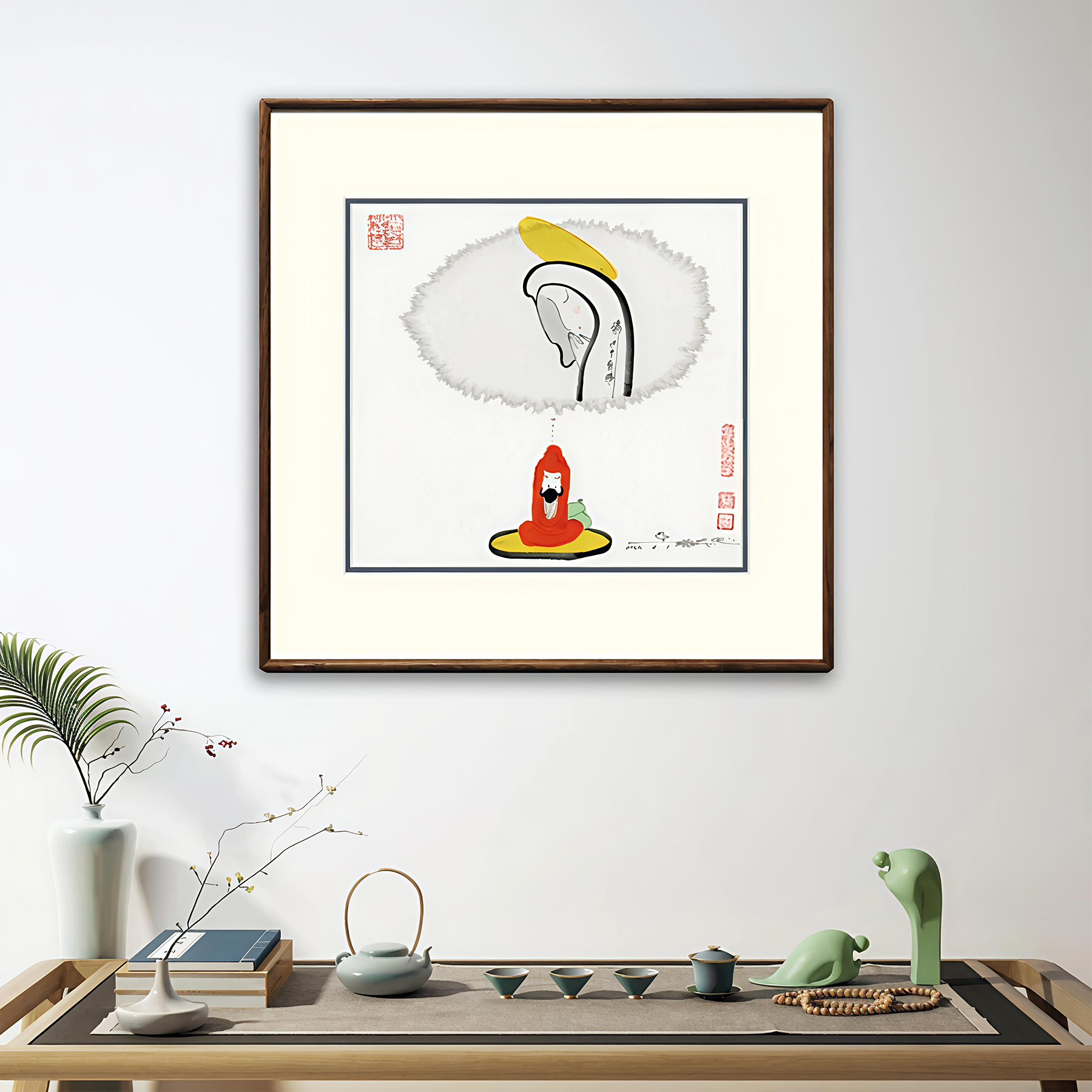 蔡志忠【达摩悟道】达摩佛像禅房书房 【实装裱】限量装饰画版画