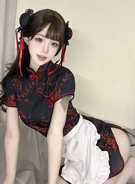 旗袍内衣围裙睡衣两件套女仆日系复古裙短裙