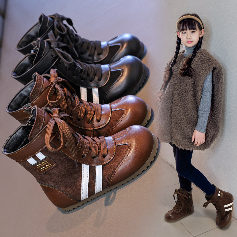 2025春秋儿童新款复古中筒靴男女童百搭软底西部牛仔靴德训马丁靴