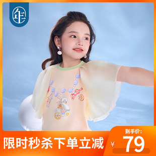 甜美中国风公主圆领套头打底衫 年衣童装 新款 短袖 上衣 T恤女童夏季