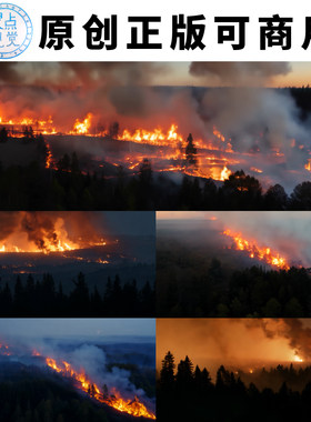 消防夜晚森林纵野大地救火灾烧山环境大气污染浓烟光高清视频素材