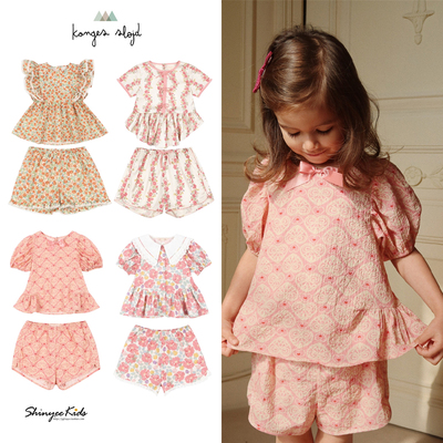 6ZShinyee▲Konges slojd ss25女童甜美碎花短袖衬衫短裤套装