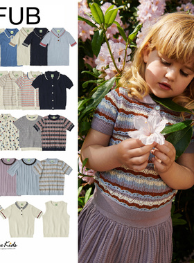 5ZShinyee▲FUB ss24款春夏儿童纯棉北欧风短袖针织T恤polo衫背心