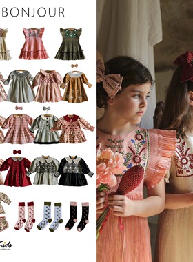 6ZShinyee▲bonjour aw25秋冬女童唯美法式衬衫套装连衣裙袜子