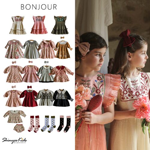 5ZShinyee▲bonjour aw25秋冬女童唯美法式衬衫套装连衣裙袜子