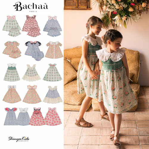 5ZShinyee▲bachaa ss25 儿童印花连衣裙背心裙 衬衫短裤套装