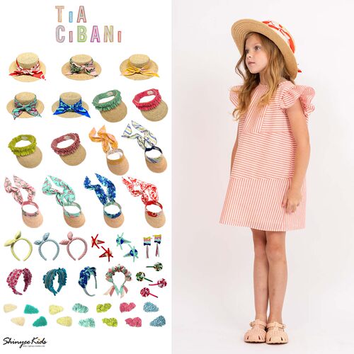 5ZShinyee▲tia cibani ss26儿童草帽平顶帽遮阳帽创意发夹发箍