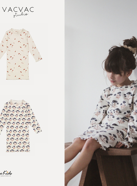 5ZShinyee▲丹麦vacvac女童北欧风印花连衣裙有机棉长款T恤裙