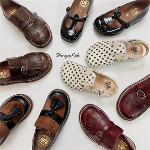 pepe 马毛圆头复古皮鞋 秋冬新款 毛毛拖鞋 儿童T字单鞋 5折Shinyee