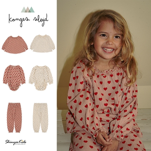 Shinyee▲konges slojd aw23儿童长袖爱心碎花皱纹棉衬衫休闲裤
