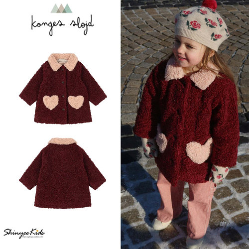 6ZShinyee▲konges slojd aw25秋冬假日新款女童复古爱心大衣外套