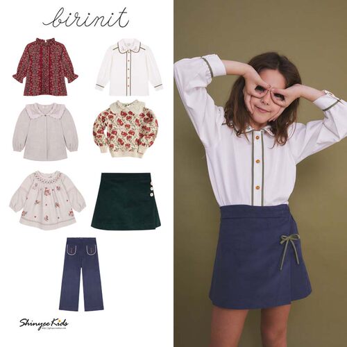 Shinyee▲birinit petit aw24儿童翻领长袖衬衫复古半裙直筒裤
