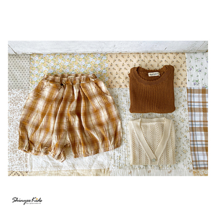 3折清仓 韩国amber 春夏儿童格子短裤 男童女童灯笼裤 童裤