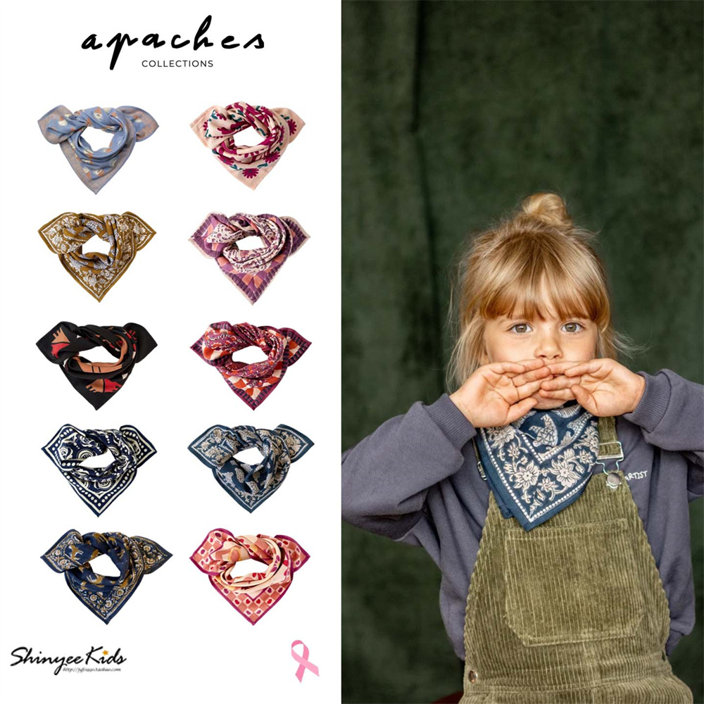 Shinyee▲apaches aw25儿童多功能小方巾头巾法式印花纯棉围巾