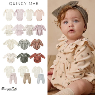 6ZShinyee▲quincy mae aw25秋冬婴儿长袖印花包屁衣宝宝连体衣