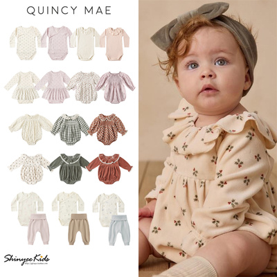 6ZShinyee▲quincy mae aw25秋冬婴儿长袖印花包屁衣宝宝连体衣