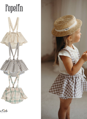 Shinyee▲popelin ss23春夏婴幼儿纯棉花苞裤女童背带花边短裤