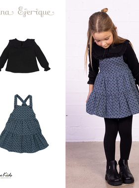 Shinyee▲fina 秋冬儿童长袖黑色衬衫点点爱心背心裙