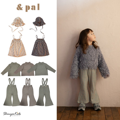 5ZShinyee▲and pal aw25儿童复古印花帽子背带裙打底衫背带裤