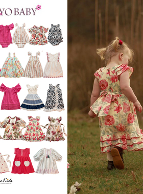 6ZShinyee▲yobaby ss25春夏女童火龙果色连衣裙印花长裙吊带裙