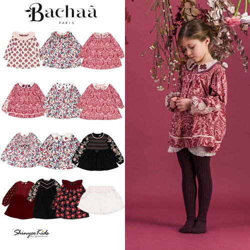5ZShinyee▲bachaa aw24长袖法式印花裙丝绒裙 打揽刺绣连衣裙