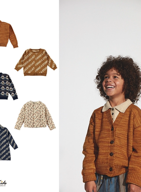 Shinyee▲coco au lait aw23儿童针织开衫字母毛衣薄棉碎花外套
