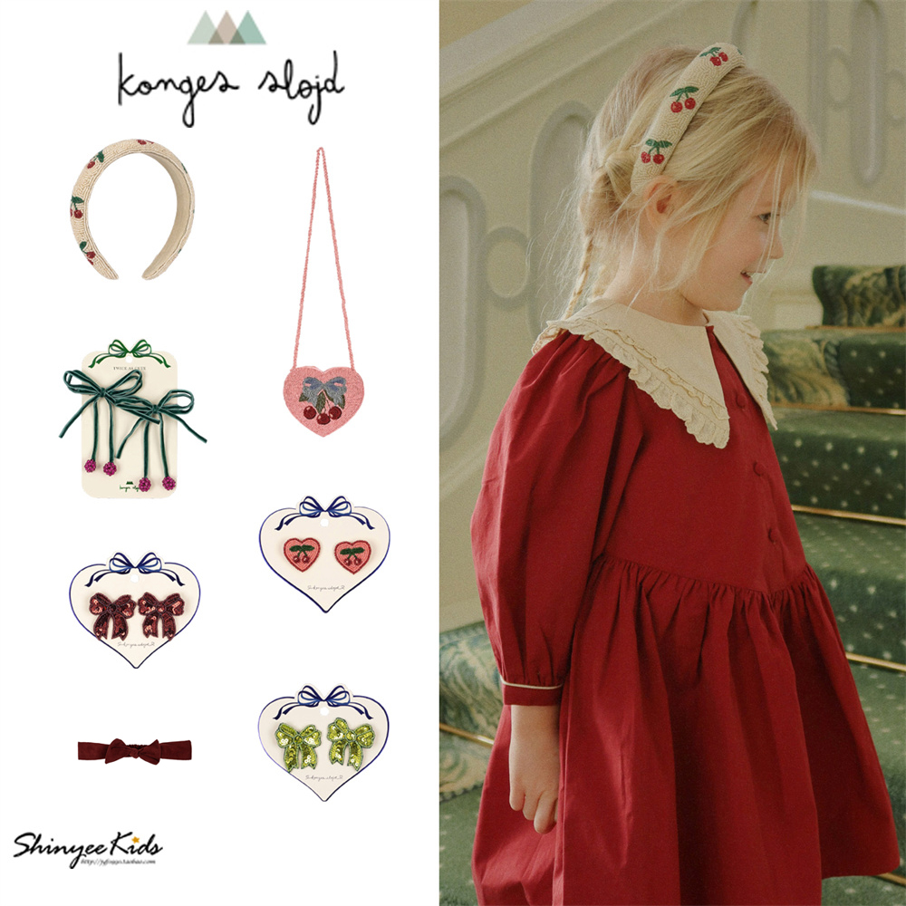 Shinyee▲konges slojd aw25假日女童蝴蝶结发夹樱桃发箍斜挎包