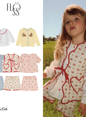 5ZShinyee▲floess ss25春夏儿童新款草莓樱桃衬衫上衣短裤马甲