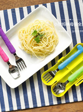 7折清 韩国EDISON长颈鹿便携幼儿童不锈钢带盒子叉勺餐具套装