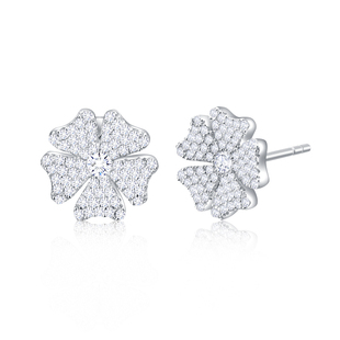 s925纯银耳钉IPROMISE经典五叶花幸运花微镶超亮锆石仿钻耳饰耳挂
