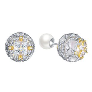 s925纯银耳钉IPROMISE经典贝珠双面欧美轻奢个性时尚小众耳饰