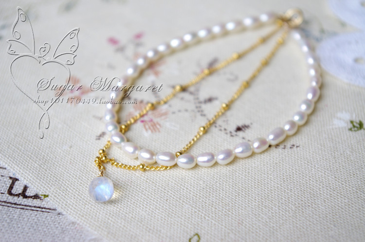 ÉãÐÄ¡£ÈÕϵÌðÃÀ ÌìÈ»µË®Ã×ÐÎÕäÖé 14K°ü½ðÊÖÁ´ ²ÊºçÔ¹âʯˮµÎ