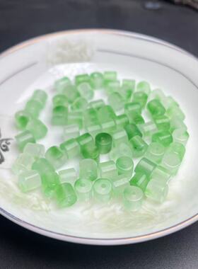 6X6mm冰种飘绿花小圆柱短圆柱淡绿色冰透玉石配件diy手编配饰散珠