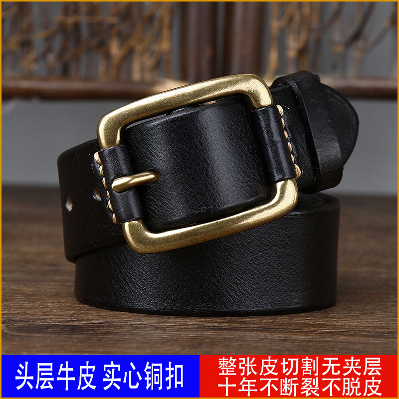 腰带男士韩版简约时尚真皮头层牛皮复古铜扣做旧工装牛仔裤皮带潮