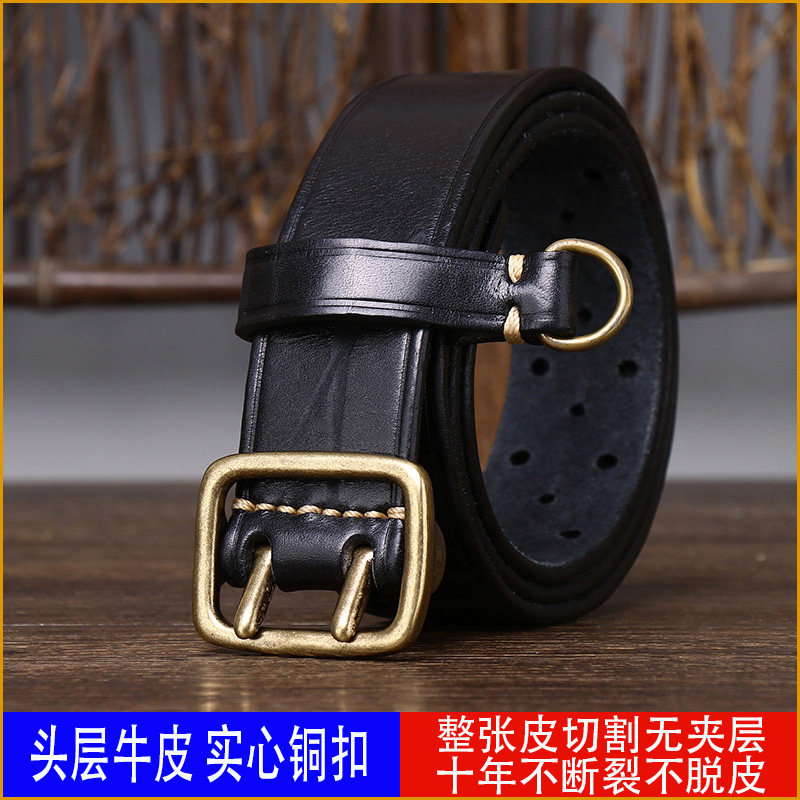 刺影男双针扣牛皮铜复古裤腰带