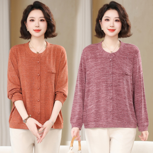 T恤女宽松200斤洋气遮肚圆领打底衫 长袖 加大码 胖妈妈上衣春秋薄款