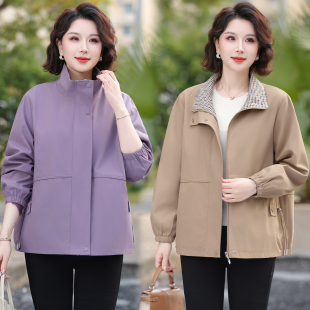 洋气薄款 大码 气质上衣200斤 连帽纯色风衣外套中老年女装 胖妈妈装
