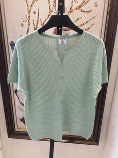 圆领剪刀领短袖针织单排扣开衫女款夏季新款宽松显瘦百搭纯色上衣