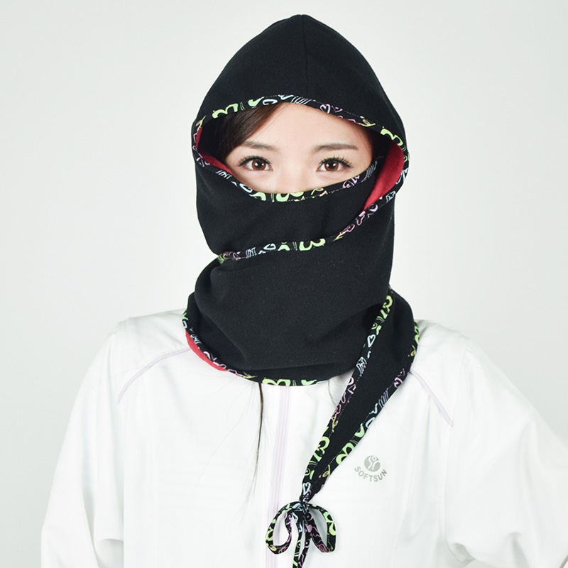 UVCity冬季保暖帽子女围巾一体围脖双层抓绒头盔内衬多用防寒头套