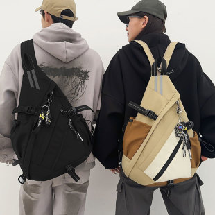 潮牌多用骑行运动斜挎包男士 双肩背包女休闲胸包单肩包 大容量工装