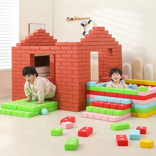 PP塑料仿真砖块小小建筑师玩具儿童积木幼儿园拼搭游戏红砖建房子