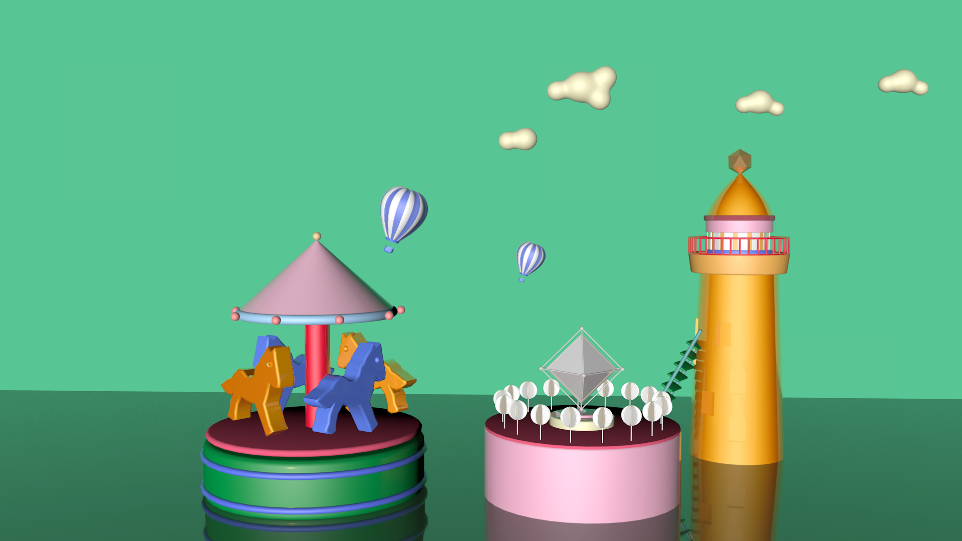 c4d动画 c221211旋转木马水晶c4d循环动画 c4d源文件 c4d设计素材