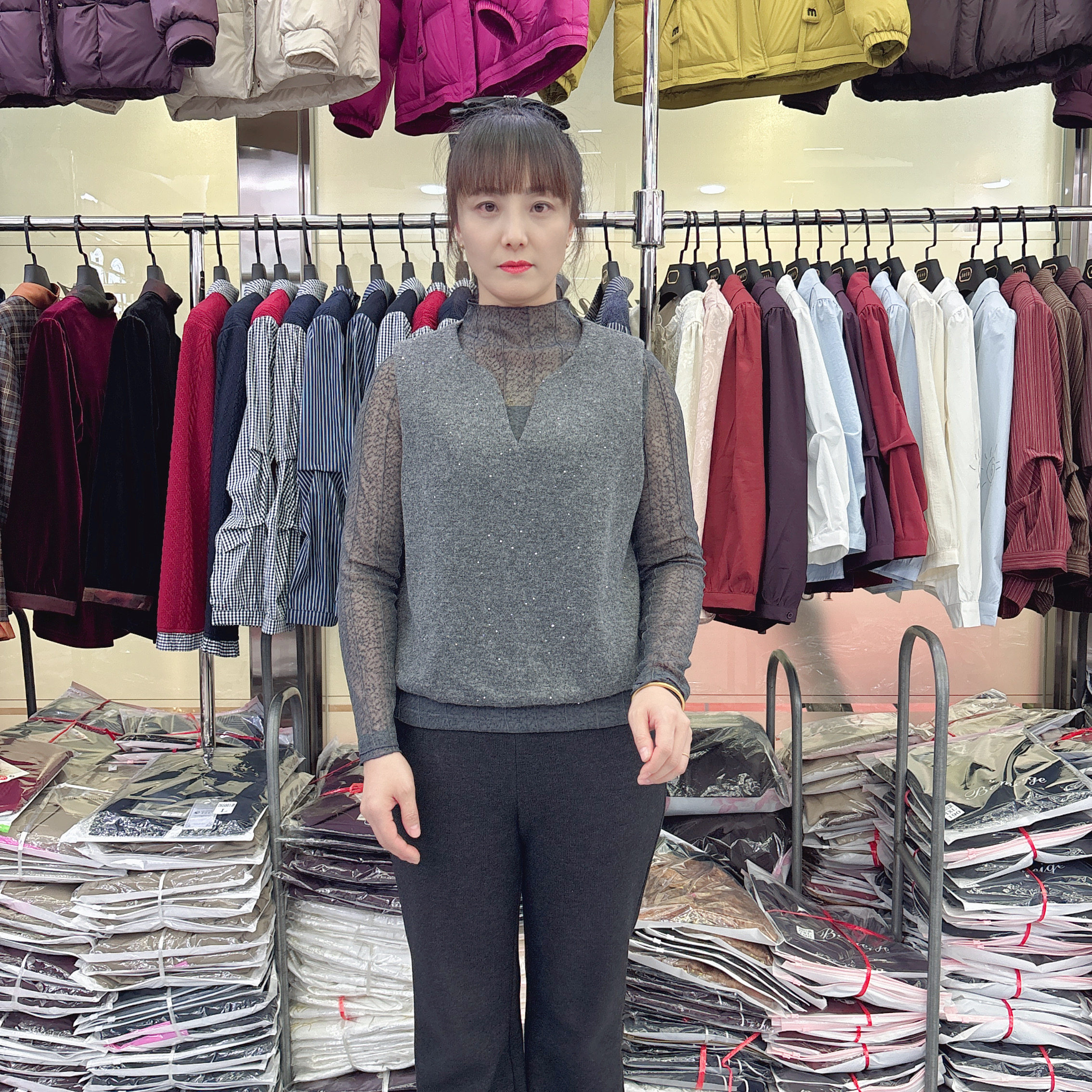 2026春季新款百搭长袖高领小衫马甲两件套时尚打底衫上衣休闲女装
