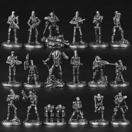 金属白铜星战机器人士兵人模型手办桌面游戏对战棋子微雕摆件A