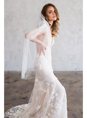 2025 02美国专柜正品代购Brides 新娘结婚齐腰中长头纱头巾薄纱
